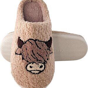 Women’s Highland Cow Slippers Plush Indoor Non Slip Warm Home Shoes